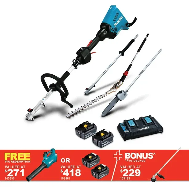 MAKITA 36V (2x18V) Brushless 2 x 5.0Ah Multi-Function Power Head, Pole Saw & Hedge Trimmer Kit DUX60PSHPT2-B - Image 8