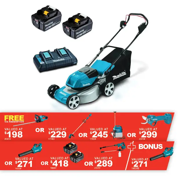 MAKITA 36V (2x18V) Brushless 2 x 5.0Ah 460mm (18") Lawn Mower Kit DLM464PT2 SKU ..179023 MPN DLM464PT2 - Image 4