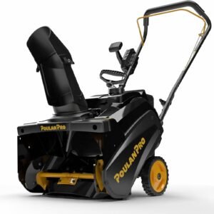Poulan Pro Snow Blower Gas Powered, Single Stage 18 Inch Gas Snow Thrower with Electric Start, 190° Remote Chute Control, Steel-Reinforced Rubber Auger, Compact, Lightweight Design