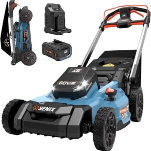 SENIX X6 60 Volt Max* 21-Inch 3-in-1 Cordless Push Lawn Mower,Self-Propelled,with Bagging,Mulching,Side Discharge,Height Adjustment,Smart Display,8Ah Lithium-ion Battery&Charger Included (LPSX6-H)