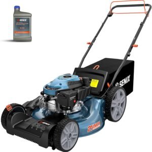 SENIX 21'' Self-Propelled Gas Lawn Mower, 170 cc 4-Cycle Engine 3.8 HP, 3-in-1 (Bagging/Mulching/Side Discharge), 6-Position Cutting Height Adjustment, 1.7 Bushels Grass Bag
