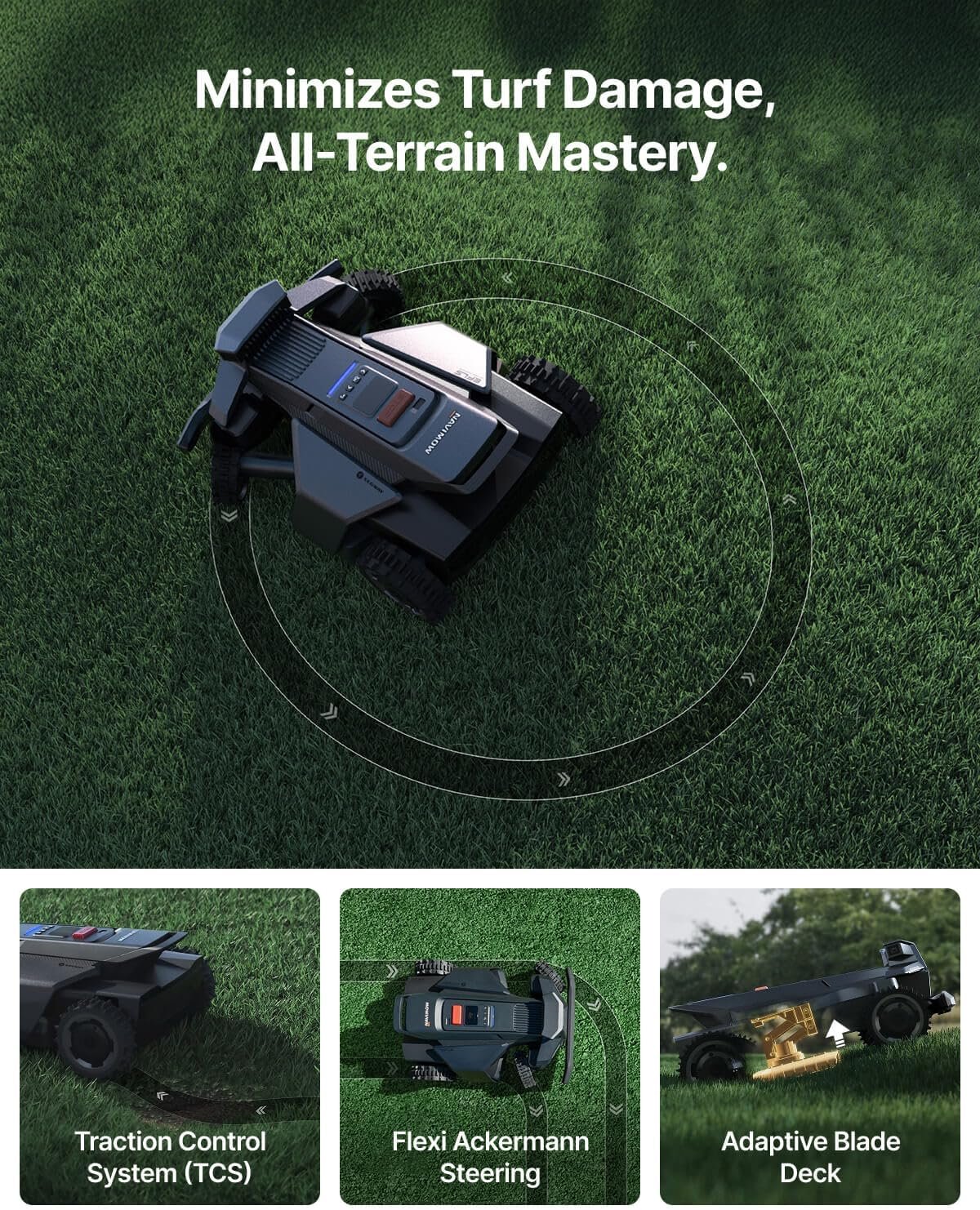 Segway Navimow X450 Robot Lawn Mower Wire Free, for up to 1.5 Acres, 4WD for 84% Slopes, Zero-Turn for Damage-Free Mowing, ORV-Tuned Lawnmower, MowMentum with 2 × 180W Motors, 0.75–4 in Cutting Height - Image 9