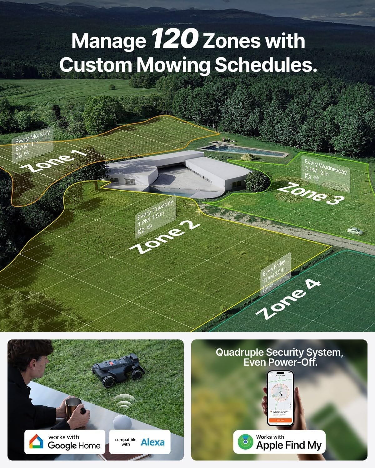 Segway Navimow X450 Robot Lawn Mower Wire Free, for up to 1.5 Acres, 4WD for 84% Slopes, Zero-Turn for Damage-Free Mowing, ORV-Tuned Lawnmower, MowMentum with 2 × 180W Motors, 0.75–4 in Cutting Height - Image 5