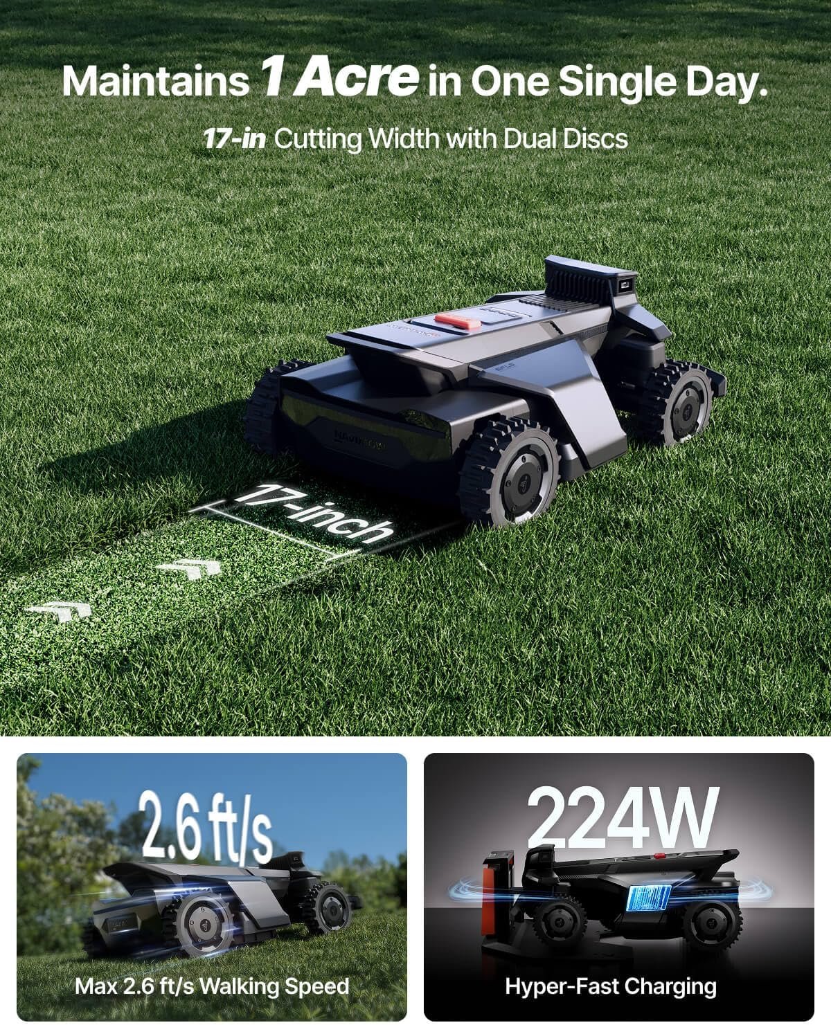 Segway Navimow X450 Robot Lawn Mower Wire Free, for up to 1.5 Acres, 4WD for 84% Slopes, Zero-Turn for Damage-Free Mowing, ORV-Tuned Lawnmower, MowMentum with 2 × 180W Motors, 0.75–4 in Cutting Height - Image 8